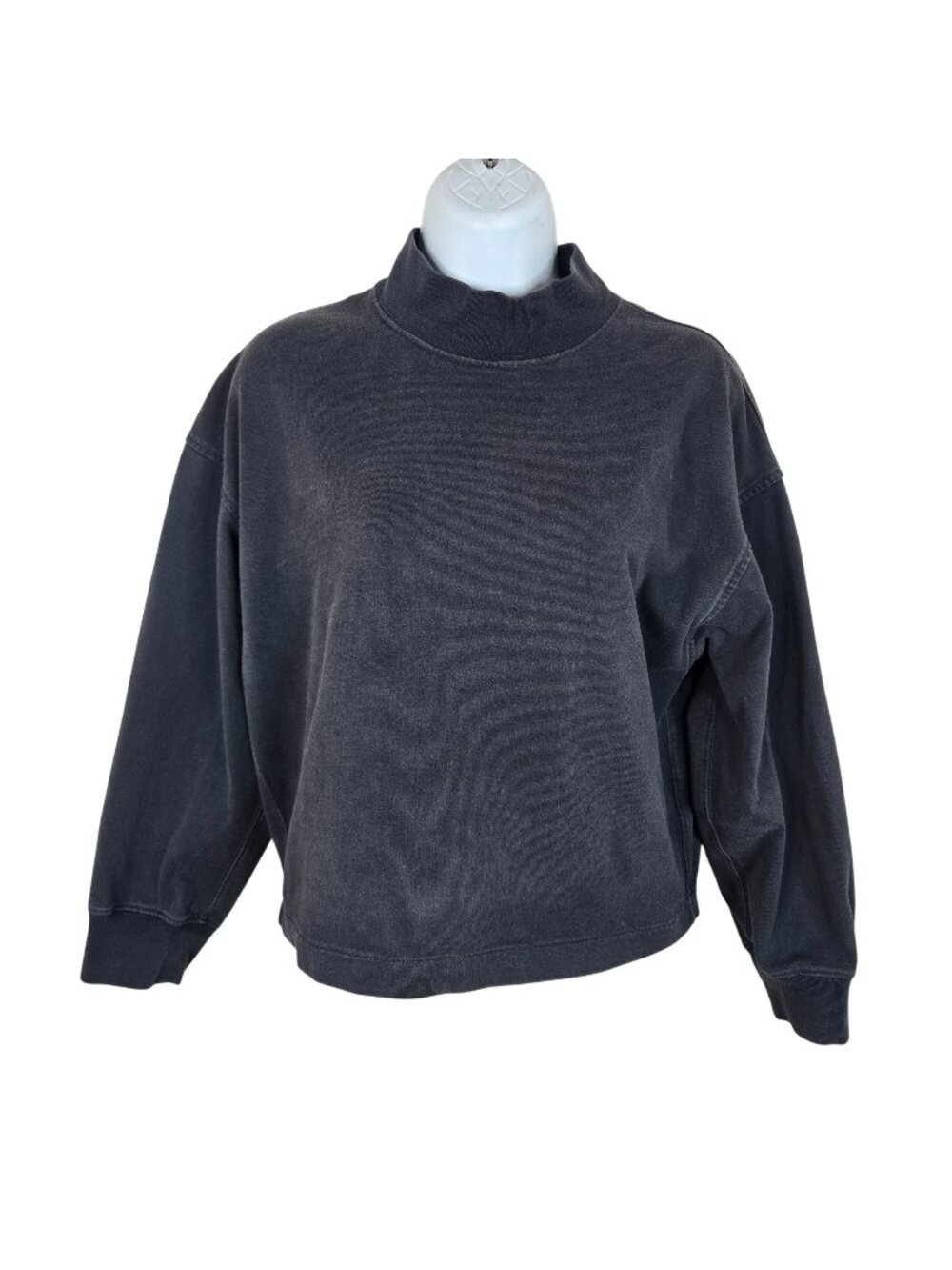 Uniqlo U Womens Washed Black Mock Neck Sweatshirt S Long Sleeve Relaxed Fit Crop